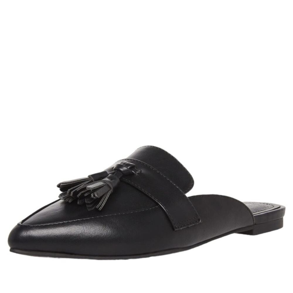 Madden Girl Preppie Black Tassel Mule Slide NWOB size 8 Faux Leather